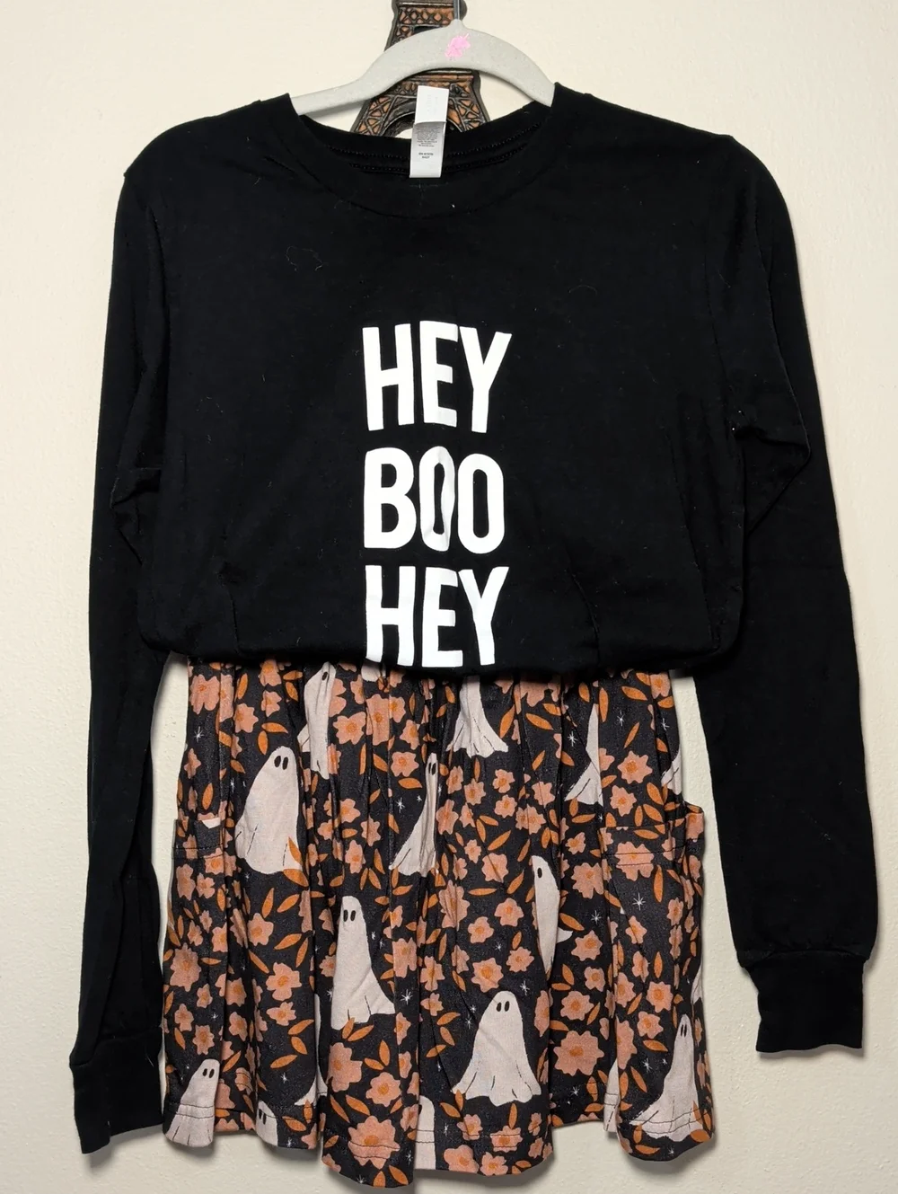 Halloween Skirt + T-Shirt Set - Hey Boo Hey Shirt + Floral Ghost Skirt Size 6